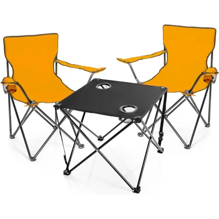 BigDean 2 Stück Campingstuhl mit Campingtisch faltbar – Faltstuhl in Neon Orange mit Getränkehalter & Tragetasche ideal für Camping, Festival & mehr – Bild 8
