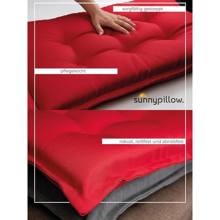 sunnypillow 6er Set Gartenstühle und Gartenstuhlauflagen Hochlehner | 120 x 50 x 9 cm Hochlehner Auflage wasserdicht UV-lichtecht | Klappsessel Klappstuhl für Garten Polsterauflagen Stuhlauflage | Rot – Bild 6