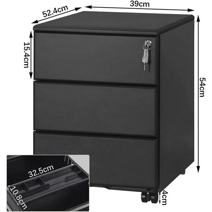 Woltu Rollcontainer, Metall Mobiler Aktenschrank Büroschrank mit 3 Schubladen – Bild 2