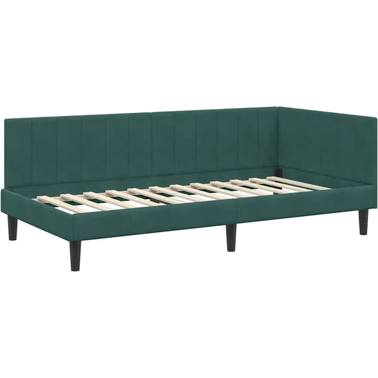 vidaXL Eckbettgestell mit Kopfteil Dunkelgrün 100 cm x 200 cm Samt 42016360 – Bild 3