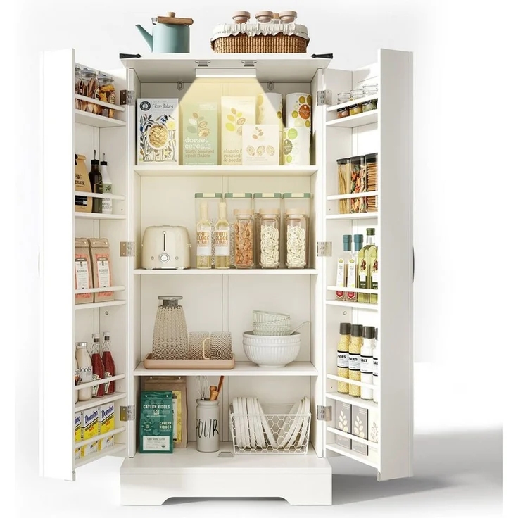 BlingBin Eckschrank Bauernhaus Aufbewahrungsschrank LED-Speiseschrank (1er Set, 1-St, 60 x 35 x 128,5 cm) freistehender Bodenschrank für Küche, Wohnzimmer, Esszimmer – Bild 5