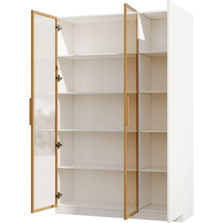 ZUBALIYA Glasvitrine, Höhe 165cm–dreitürige Vitrine mit LED-Beleuchtung, mehrfarbig einstellbar, freistehende Vitrine mit Sicherheitsglas, verstellbaren Einlegeböden und Kippschutz, weiß-Vitrine,Weinschrank – Bild 8
