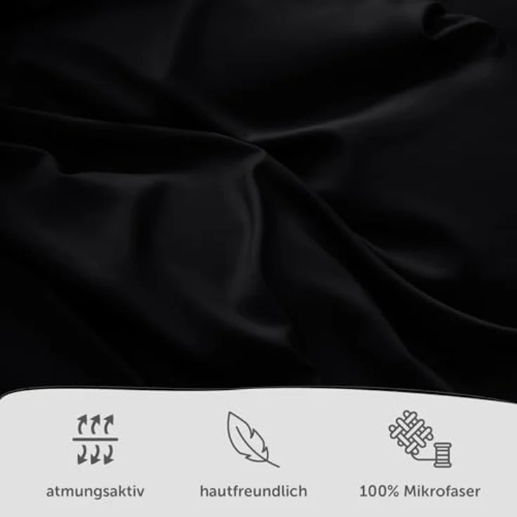 Blumtal Bettwäsche 140x200 cm + Kissenbezug 80x80 cm - Oeko-TEX zertifizierte Mikrofaser Bettwäsche 140x200 - Schwarze Bettwäsche weich - Deckenbezug 140x200 + 80x80 Kissenbezug - Schwarze Bettwäsche – Bild 2