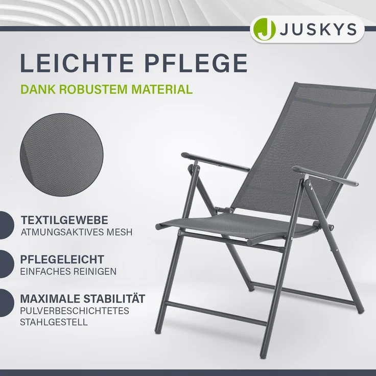 Juskys 'Calena' Gartenstuhl-Set 4-tlg., klappbar mit 7-fach verstellbarer Rückenlehne, Textilgewebe anthrazit – Bild 6