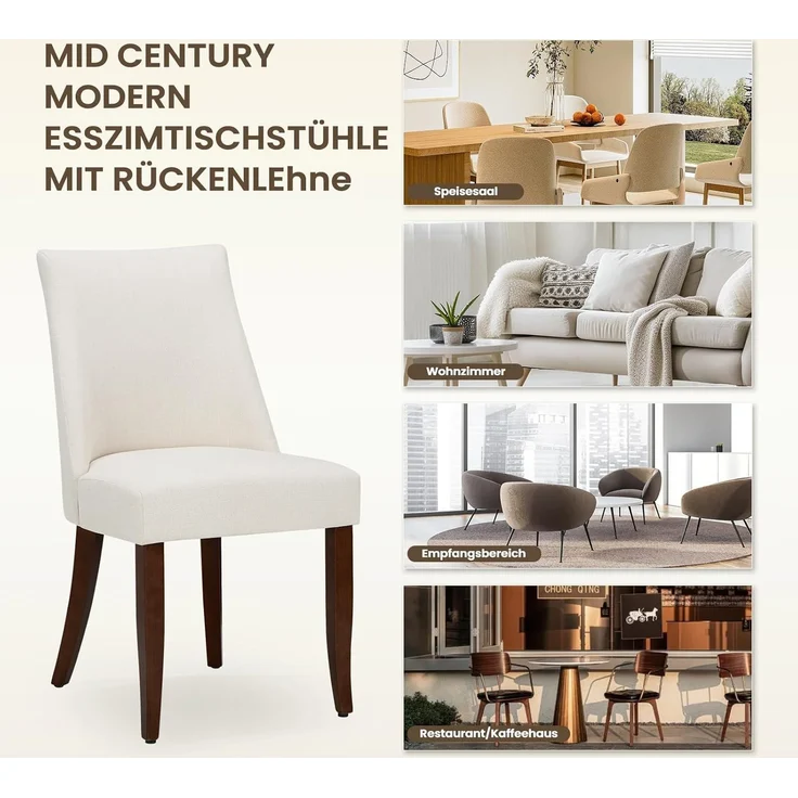 COLAMY Esszimmerstühle 2er Set, Küchenstuhl Polsterstuhl Stühle mit Rückenlehne, Moderne Stoff Dining Chairs mit Holzbeinen für Esszimmer, Küche, Restaurant mit Holzbeinen, Beige – Bild 7