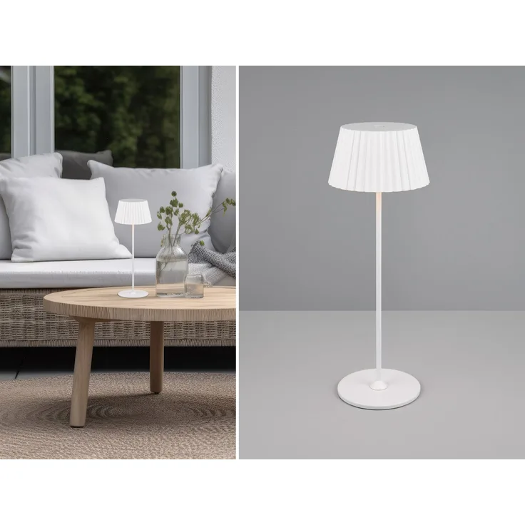 TRIO Reality Leuchten LED Außen Akku Tischleuchte Suarez R57706131, Metall Weiß matt, inkl. 1.5 Watt LED, 4-fach Touch, Lade