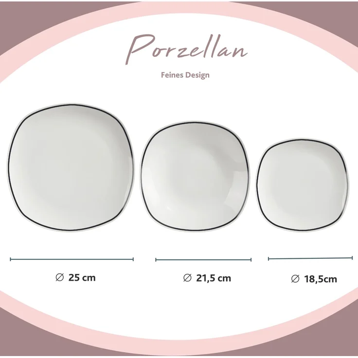 SÄNGER Porzellan Geschirrset Bilgola Black Rim, Tafelservice 24 teilig für 6 Personen – Bild 3