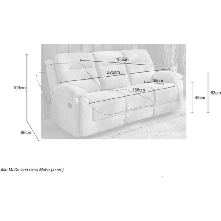 3-Sitzer-Relaxsofa Federkern mit Liegefunktion Dreier-Couch Stoff Chenille Grau – Bild 9