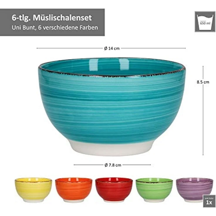 MamboCat Müslischale 6er Set Müslischale Uni Bunt, Steingut – Bild 6