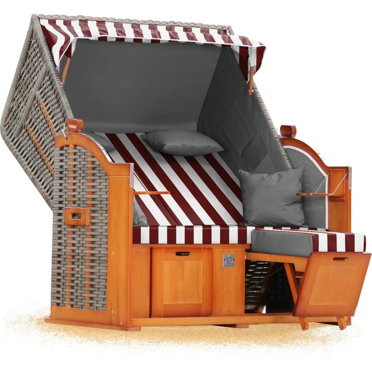 Strandkorb Hanse Ostsee Klassik XXL 2 Sitzer - Rot Weiß Blockstreifen – Bild 3