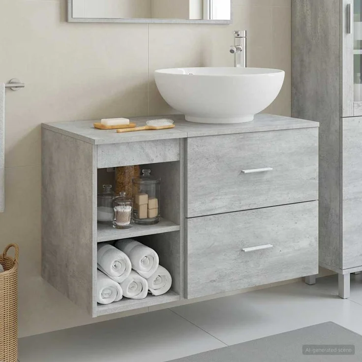 vidaXL Badezimmerschrank-Set 2 stk. Betongrau 79,5 x 44,5 x 80 cm 3403915 – Bild 1