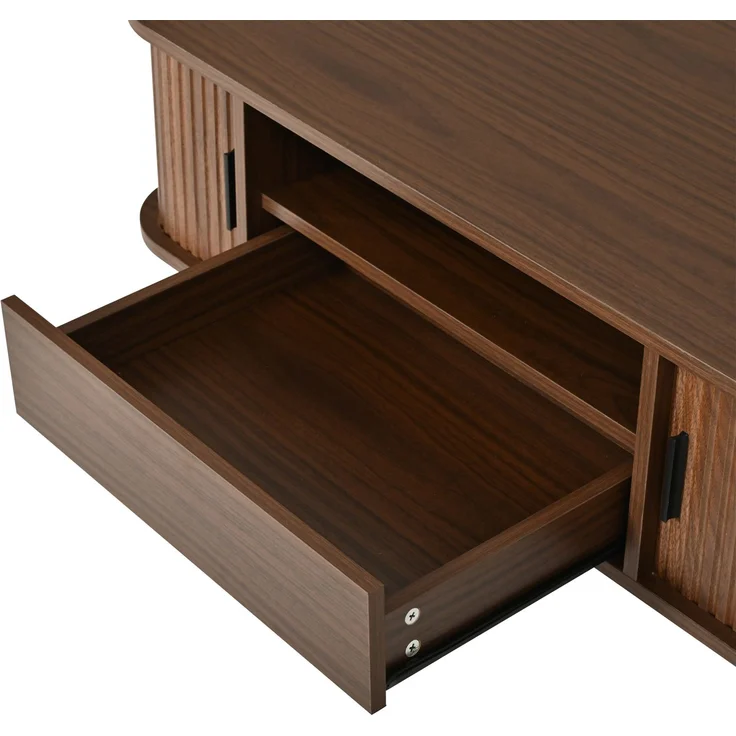 Couchtisch B 100 x T 50 x H 35 cm in Walnussholzfarbe mit Schublade und Rollladentüren – Bild 8