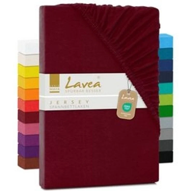 Kinder Jersey Spannbettlaken, Spannbetttuch, Lavea Serie Maya, 60x130 cm | 70x140 cm, Bordeaux, 100% Baumwolle, hochwertige Verarbeitung, mit Gummizug – Bild 6