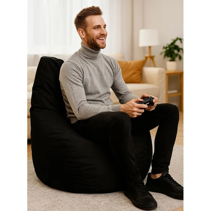 AD. CON Outdoor Gamer Sitzsack mit EPS-Perlen Füllung Puff Relax-Sessel Sitzkissen Bodenkissen Bean Bag 100x90x95cm 225L Schwarz – Bild 5