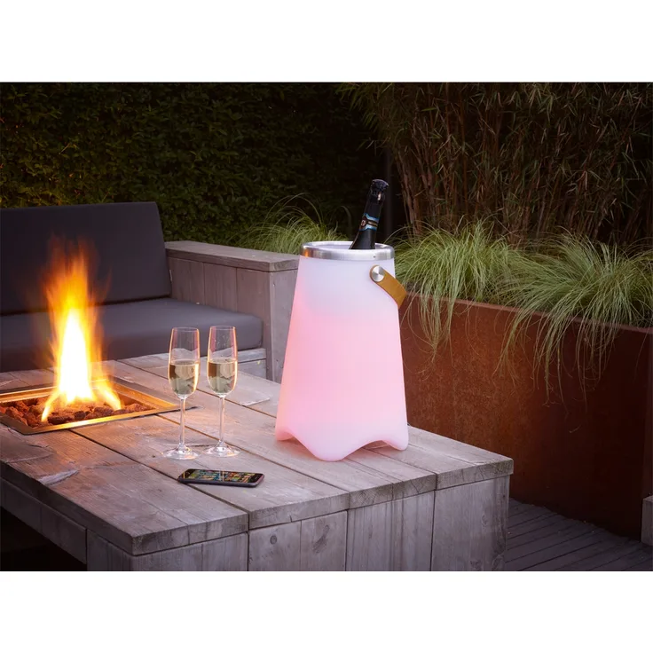 meineWunschleuchte 'Calloon' Tischlampe mit Farbwechsel, Bluetooth Lautsprecher & Weinkühler, Kunststoff weiß, Ø 24,5x38 cm