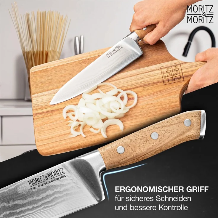 Moritz & Moritz Damast Kochmesser, ergonomischem Griff, 20 cm Klinge – Bild 4