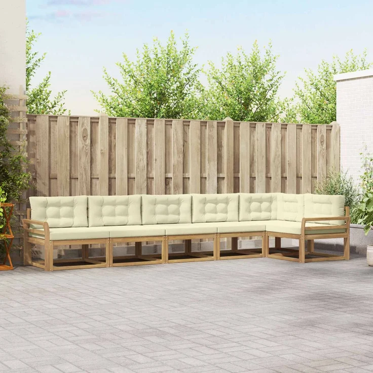 vidaXL Outdoor-Sofagarnitur 4 stk. 6-Sitzer Weiß und Creme Polyester 3386514 – Bild 1