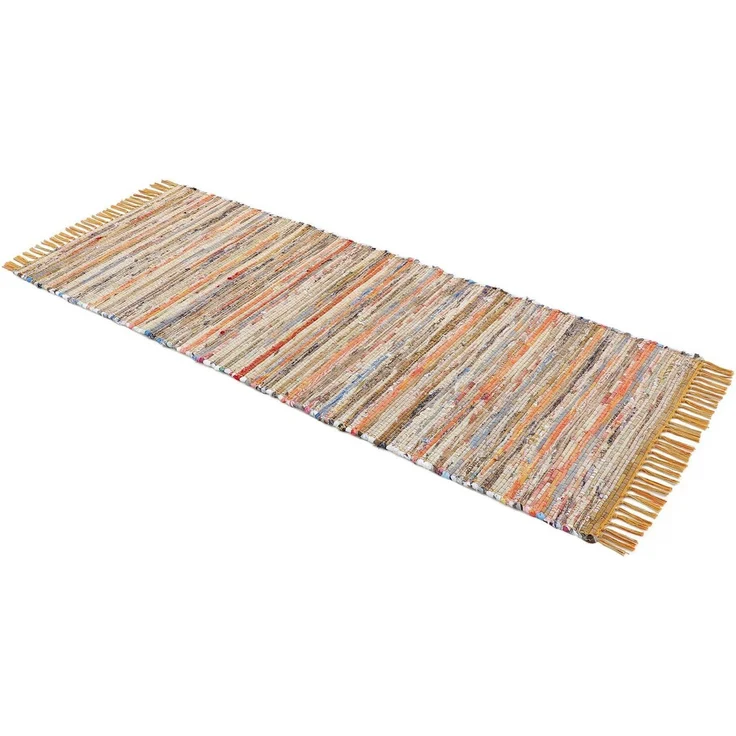 carpetfine 'Kelim Chindi' Teppich, Wendeteppich, rechteckig, Höhe: 6 mm, handgewebt, mit Fransen, Gelb, 80x400 cm – Bild 3