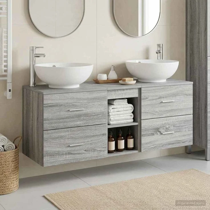 vidaXL Badezimmerschrank-Set 3 stk. Grau Sonoma 129 x 44,5 x 80 cm 3405904 – Bild 1