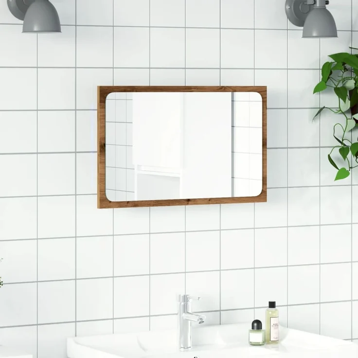vidaXL Badspiegel mit LED-Leuchten Artisan-Eiche 60x8,5x38 cm 856266 – Bild 3