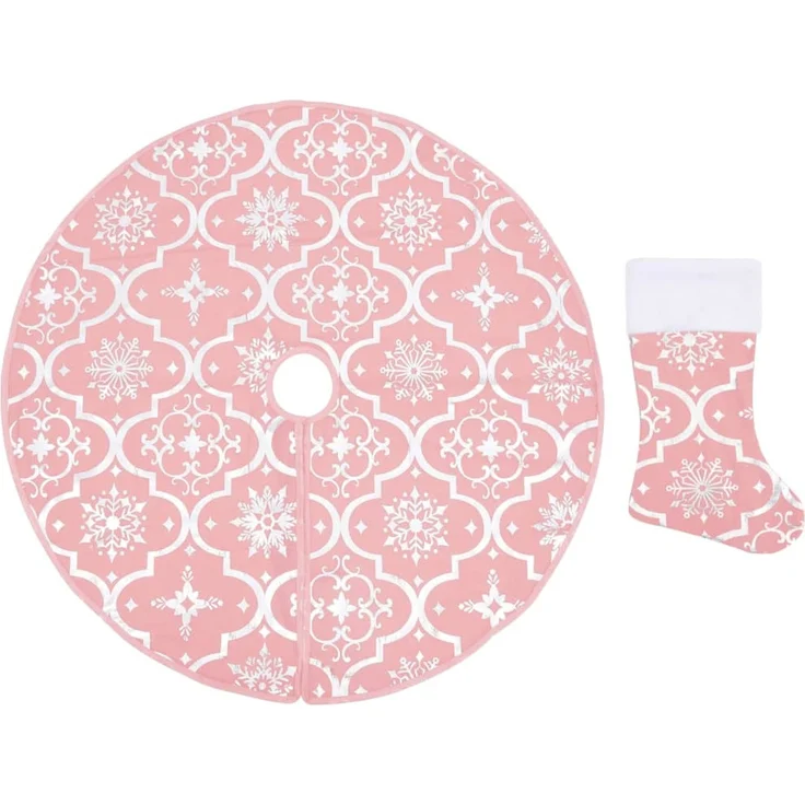 vidaXL Luxus-Weihnachtsbaumdecke mit Socke Rosa 150 cm Stoff 330286 – Bild 2