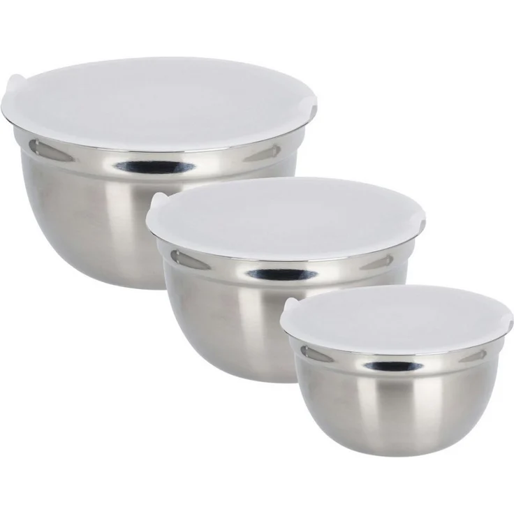 Koopman Schüssel Salatschüssel Rührschüssel Edelstahl 550/850/1350ml 3er Set, Edelstahl, (3-tlg), 3 Größen, Rostfrei, Inkl. Deckel, Langlebig – Bild 2