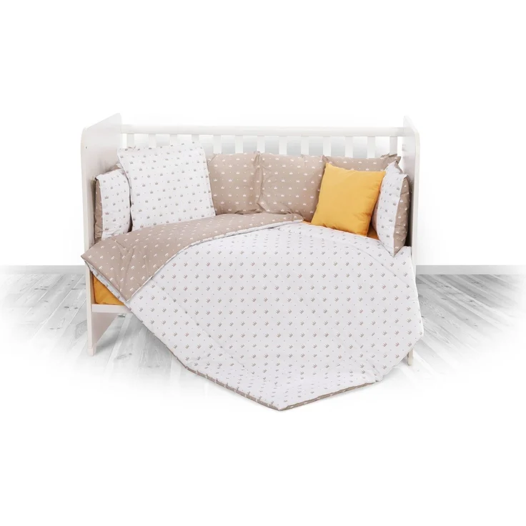 Lorelli Babybettwäsche-Set 5-tlg. Decke 140 x 95 cm Kissen 43 x 35 cm Nestchen beige Krone – Bild 1