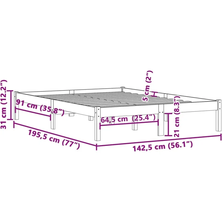 vidaXL Massivholzbett ohne Matratze 137x190 cm Kiefer 822458 – Bild 9