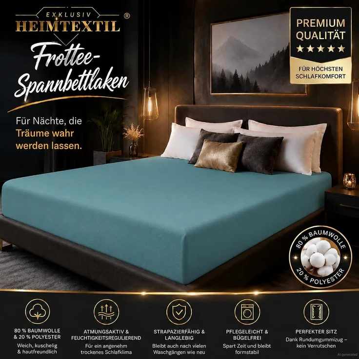 Doppelpack Frottee Spannbettlaken Premium Türkis 90 - 100 x 200 cm – Bild 2