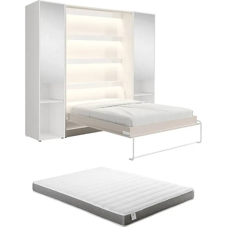 Vente-unique - RAPILI - Schrankbett - Metall - Beige, Weiß - 179 x 239.2 x 225.2 cm