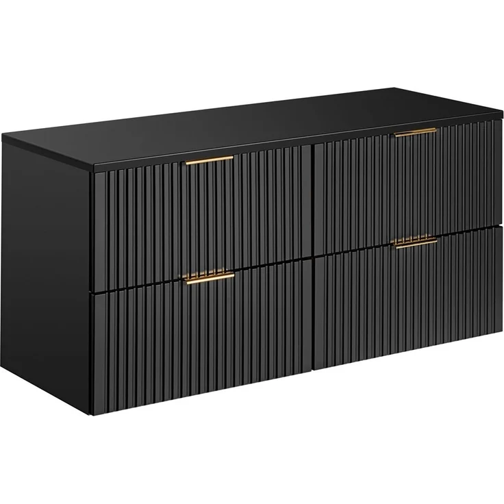 Waschtischunterschrank 120cm ADELAIDE-56-BLACK in matt schwarz mit gerillter Front, B/H/T 120,6/59,2/46,5 cm – Bild 1
