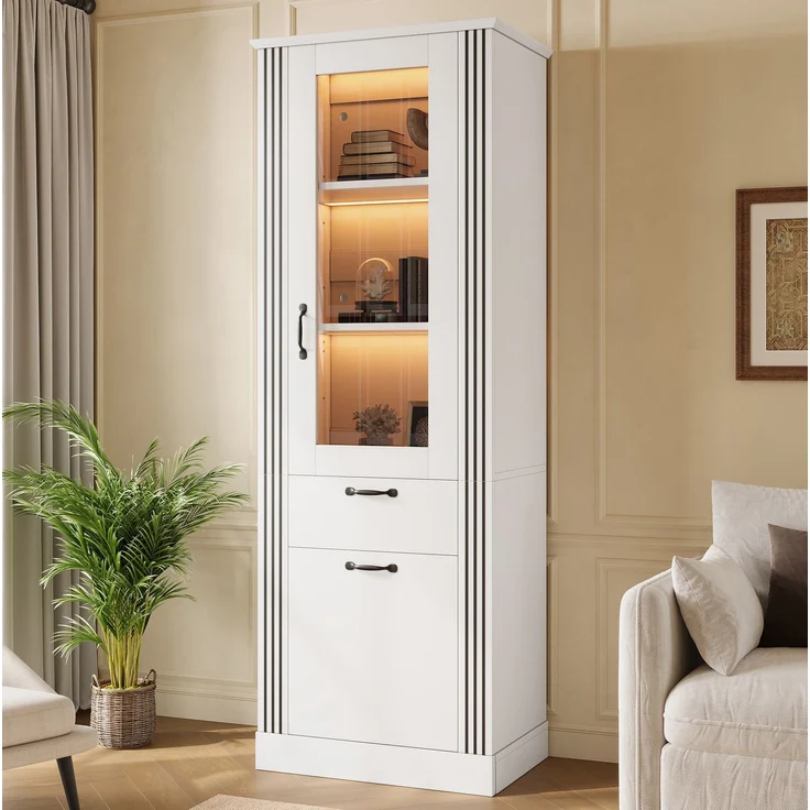 Vitrinenschrank 62 x 41 x 180 cm in Weiß mit Spiegeltür und App-gesteuerter LED-Beleuchtung – Bild 2