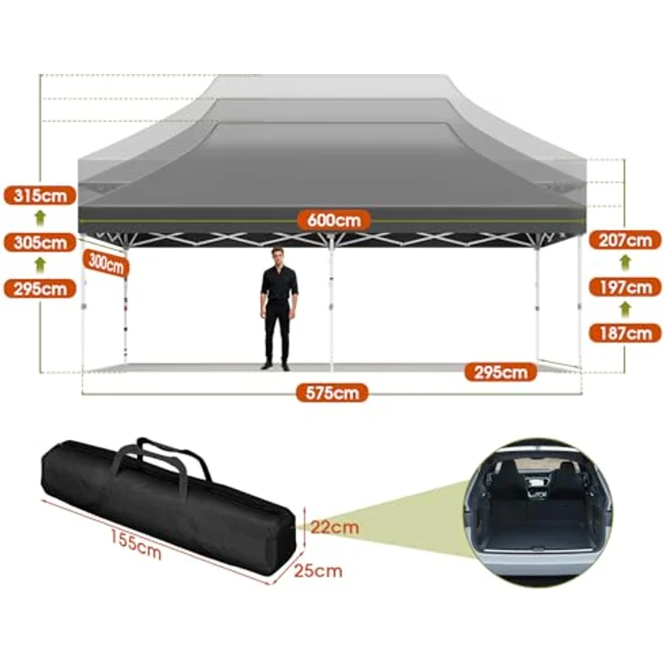 JUMMICO 3x6 m Spitzdach-Faltpavillon｜Patentiertes Design, +40% Wind- & regenfester｜10cm mehr Innenhöhe｜Stylisches Partyzelt für Garten & Camping – Bild 5