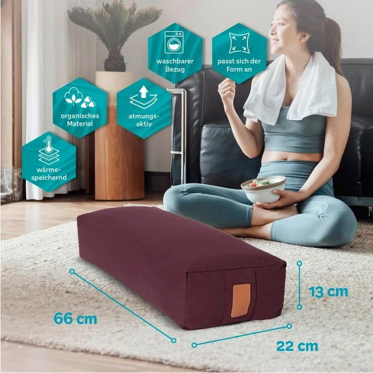 #DoYourYoga Yogakissen Yoga Bolster Paravati, gefüllt mit Bio-Buchweizenschalen,Yogakissen 67x22x13cm – Bild 2