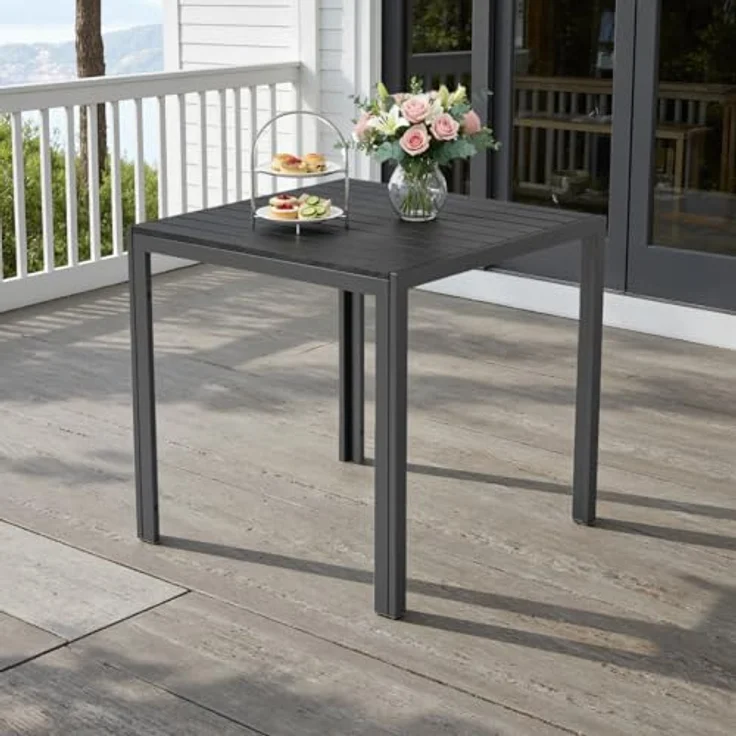 Clevich Gartentisch Wetterfeste, 75x75 cm, Outdoor-Esstisch, WPC Balkontisch, Aluminiumrahmen, Wetterfeste Gartenmöbel, Quadratischer Terrassentisch, Schwarz – Bild 9