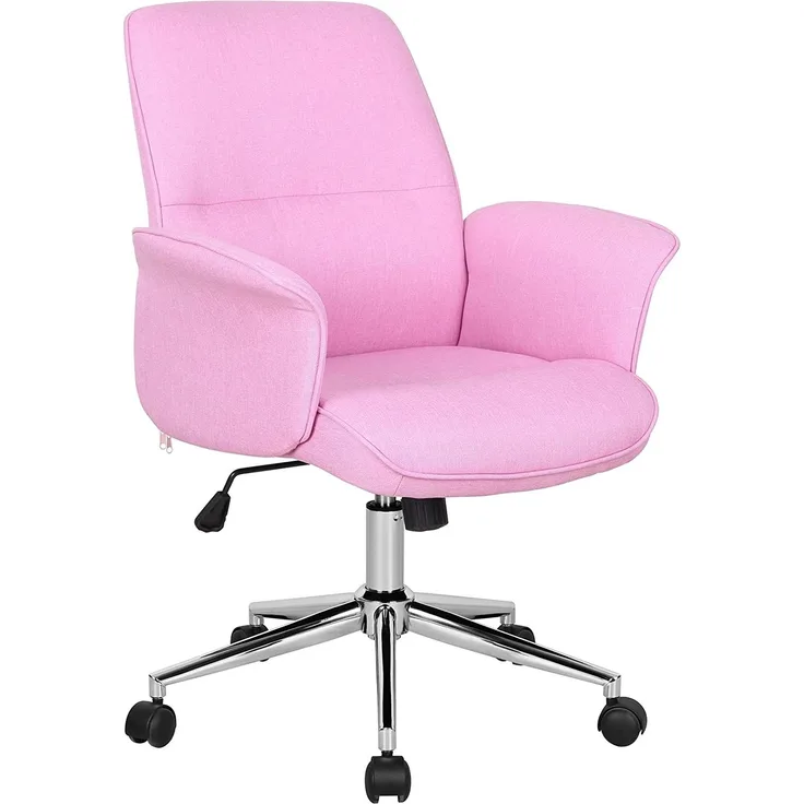 SixBros. Bürostuhl, Schreibtischstuhl mit Armlehne und niedriger Rückenlehne, Drehstuhl stufenlos höhenverstellbar & Metalldrehkreuz, Sitzbezug aus Stoff, pink 0704M/3673