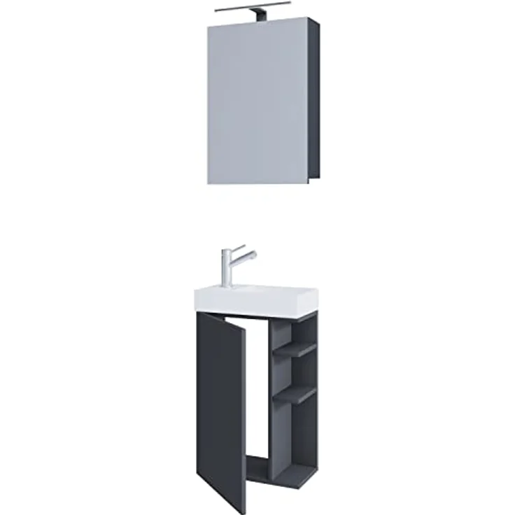 VCM Badmöbelset Lumia, 3-tlg, Waschplatz mit Keramikwaschbecken, Spiegelschrank und Stauraum, für Gäste-WC und Gästebad – Bild 3