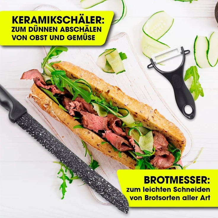 GOURMETmaxx Messer-Set 6-tlg, Küchenmesser-Set (6-tlg), für müheloses Schneiden von Gemüse, Fleisch, Fisch, Brot – Bild 6