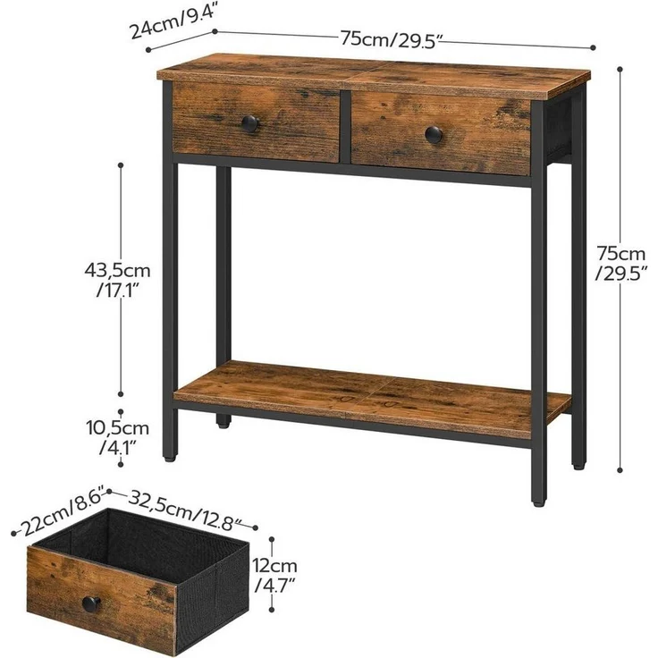 Hoobro Konsolentisch (75×24×75 cm, Schmaler Beistelltisch mit Stoffschubladen), für Flur & Wohnzimmer – Bild 2