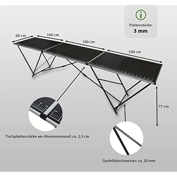 Tapeziertisch Alu Flohmarkttisch 300x60 cm Klapptisch klappbar mit Messskala – Bild 3