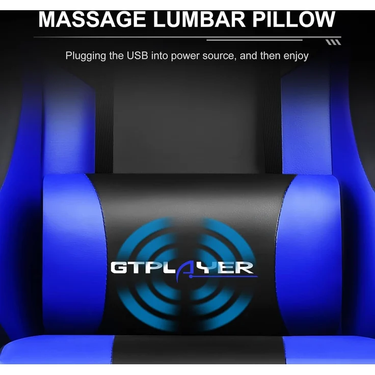 GTPLAYER Bürostuhl Gaming Stuhl Gaming Sessel Ergonomischer Gamer Stuhl mit Fußstütze, Kopfstütze Lendenkissen, Gepolstert Gaming Chair, Drehsessel Blau – Bild 4