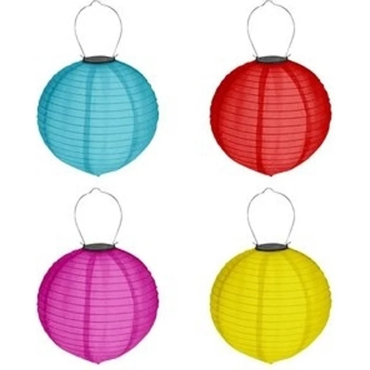 HAC24 LED Lampion 4x Deko Lampenschirm Lampe Party Garten Kugel Laterne, LED fest integriert, Kaltweiß, Bunt, Solar, Ø 20 cm, mit Haken zum Aufhängen – Bild 6