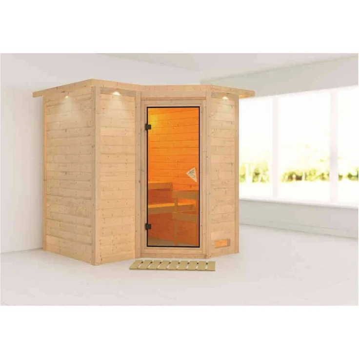Karibu Sauna Sahib 1 mit Dachkranz ohne Ofen Energiespartür – Bild 4