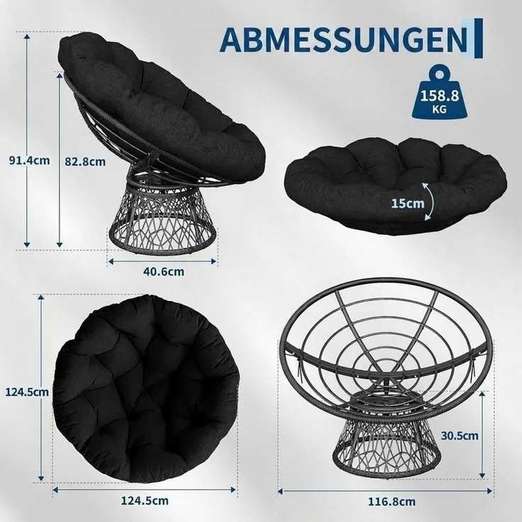 GarveeMore Relaxsessel gemütlicher Drehsessel Papasansessel Rattansessel Loungesessel, runder Relax Korbsessel Rattan Kissen Wohnzimmer,Leseecke,Lounge – Bild 2