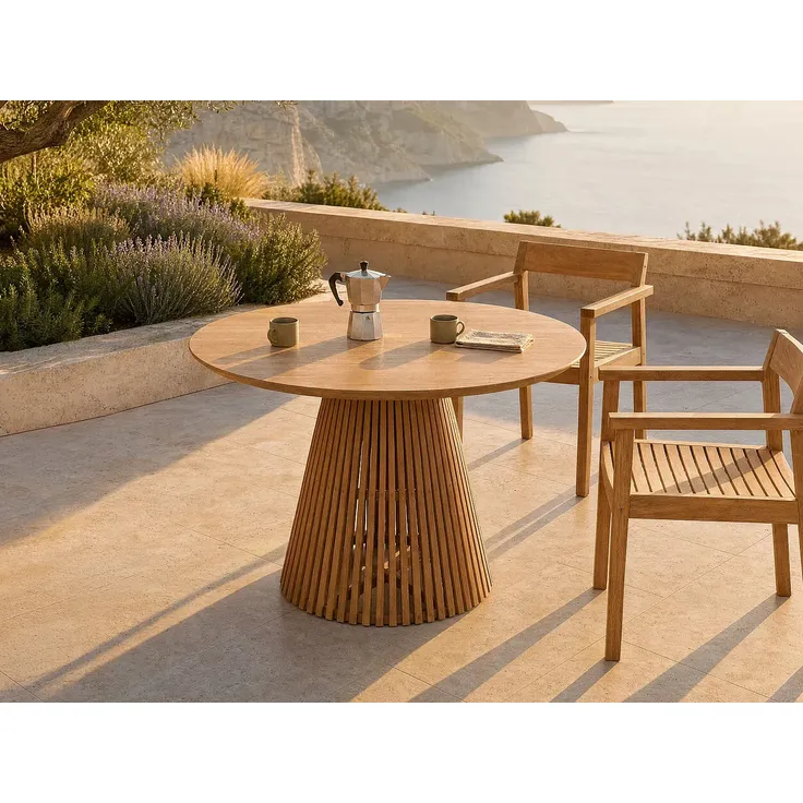 Vente-unique - TRIANI Garden dining set Holz, Platte Beige - B 120 cm x H 75 cm x L 120 cm