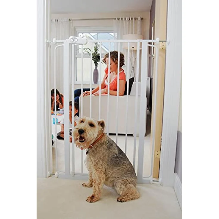 Bettacare Extra hoher Sicherheitsgitter für Kinder und Hunde, 113.8cm - 121.4cm, Weiß, Extra hohes Babygitter von 104cm Höhe, Druckmontage-Sicherheitsgitter für Treppen – Bild 10