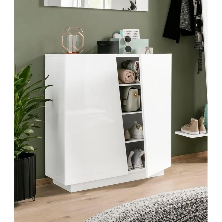Schuhschrank >Viterbo< in Weiß-Hochglanz - 79,2x86x38cm (BxHxT)