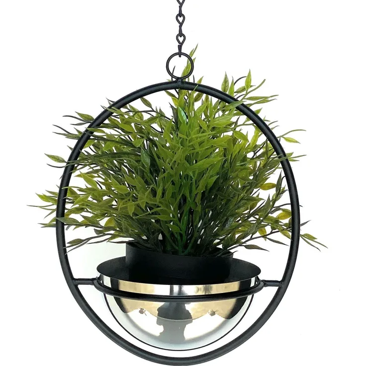DanDiBo Blumenampel Innen Metall Wand Hängepflanzen 43 cm 96087 S mit Topf Silber Pflanzenhänger Blumenhänger Topfhänger Blumen Blumentopfhänger Hängetopf