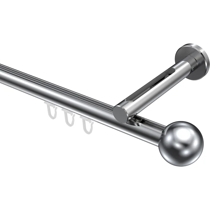 Innenlauf-Gardinenstangen-Set Siteno Luino 360 cm (geteilt in 2 x 180 cm), 1-läufig, 20 mm Ø Chrom