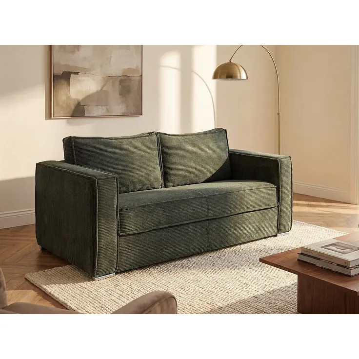 Vente-unique - LORETO Sofa SamtStoff Grün - B 223 cm95 cm x H 90 cm x L 215 cm